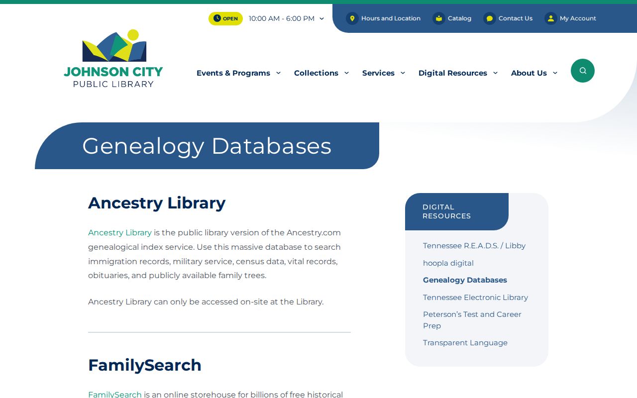 Johnson City people search with library genealogy resources