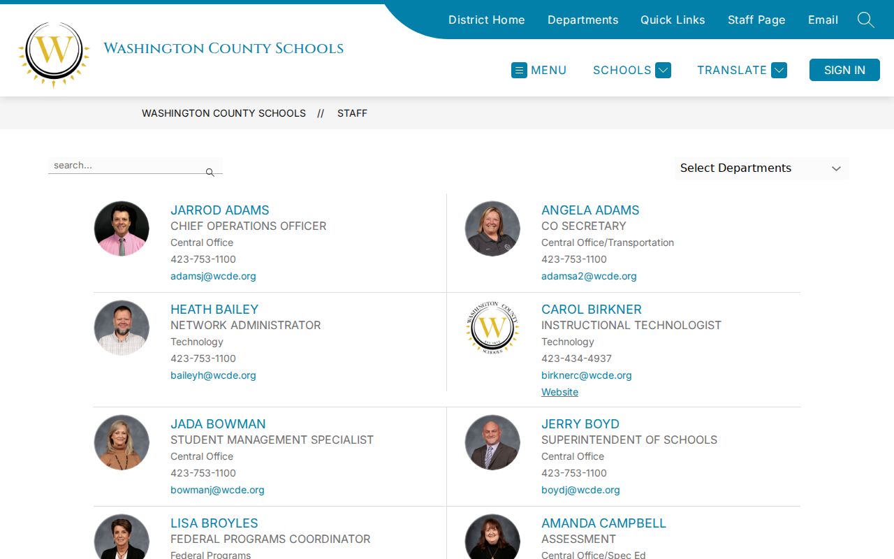 Johnson City people directories view of Washington County Schools staff search