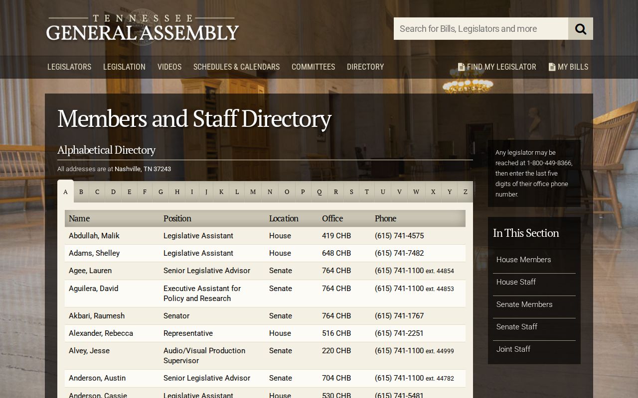 Johnson City people directories view of Tennessee legislative directory
