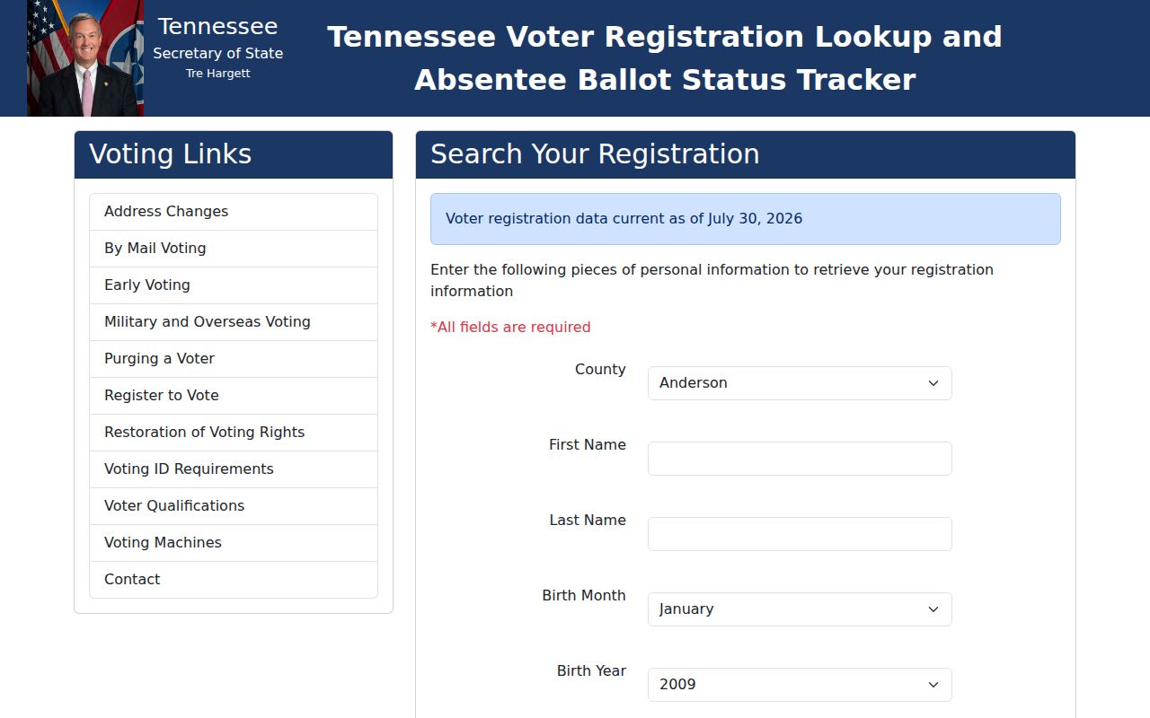 Johnson City voter registration lookup fields in GoVoteTN